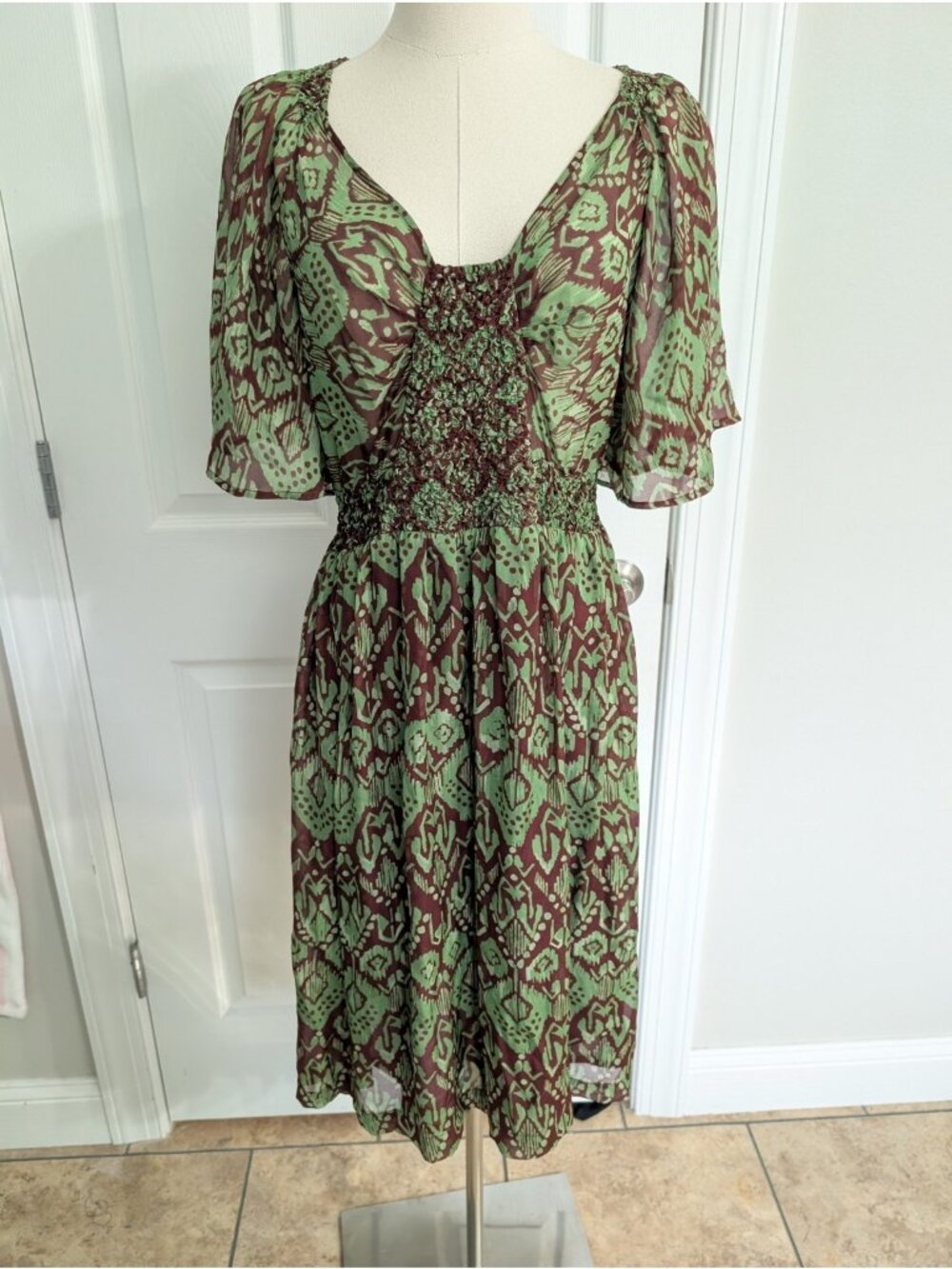 Sundance Sheer Green Brown Silk Dress Fairycore Festival Boho Ethereal Sz 12